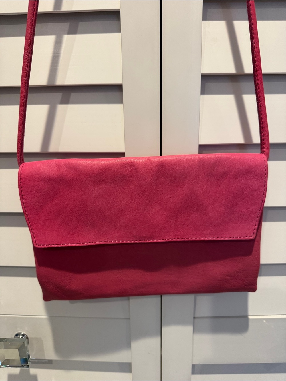Free People Hot Pink Cow Leather Crossbody Bag with magnetic closure. - Picture 2 of 11